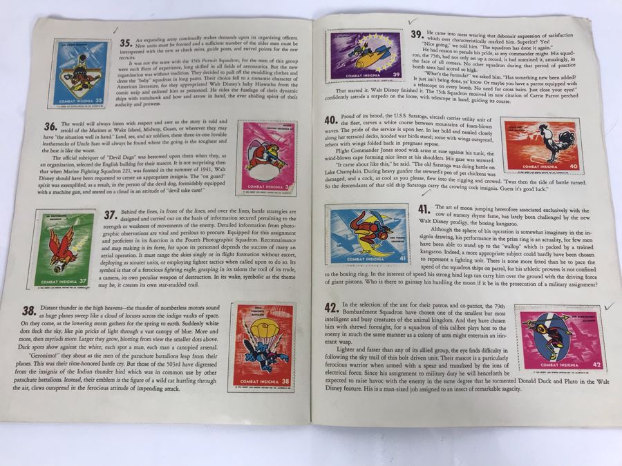 Combat Insignia Stamps Of The United States Army & Navy Air Corps Album Vol. 1 Complete 50 Stamps Original 'Postamp' Series [Photo 12]