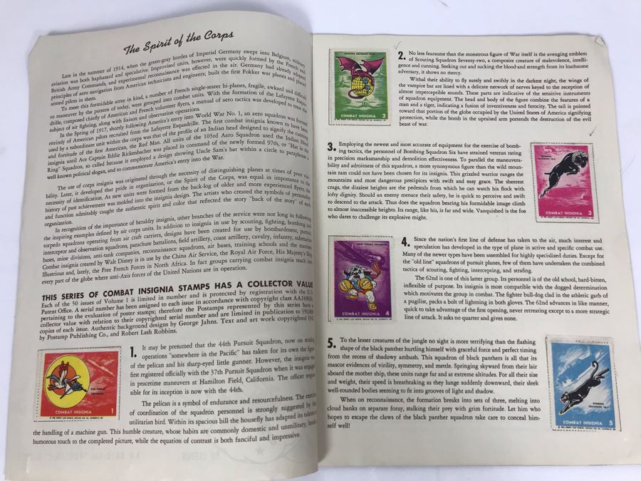 Combat Insignia Stamps Of The United States Army & Navy Air Corps Album Vol. 1 Complete 50 Stamps Original 'Postamp' Series [Photo 3]