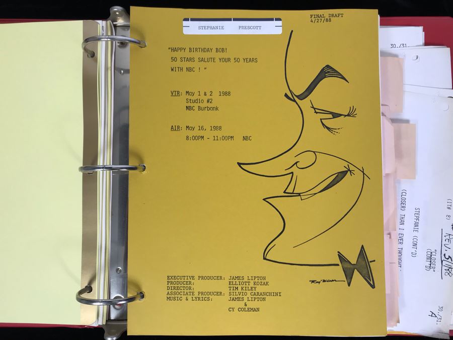 NBC Binder Filled With Planning And Information For Bob Hope 50 Years Show Plus 1988 Final Draft Original Script To NBC Show: 'Happy Birthday Bob! 50 Stars Salute Your 50 Years With NBC!' 1988 NBC Burbank - Bob Hope -  - See Photos For Small Sample [Photo 6]