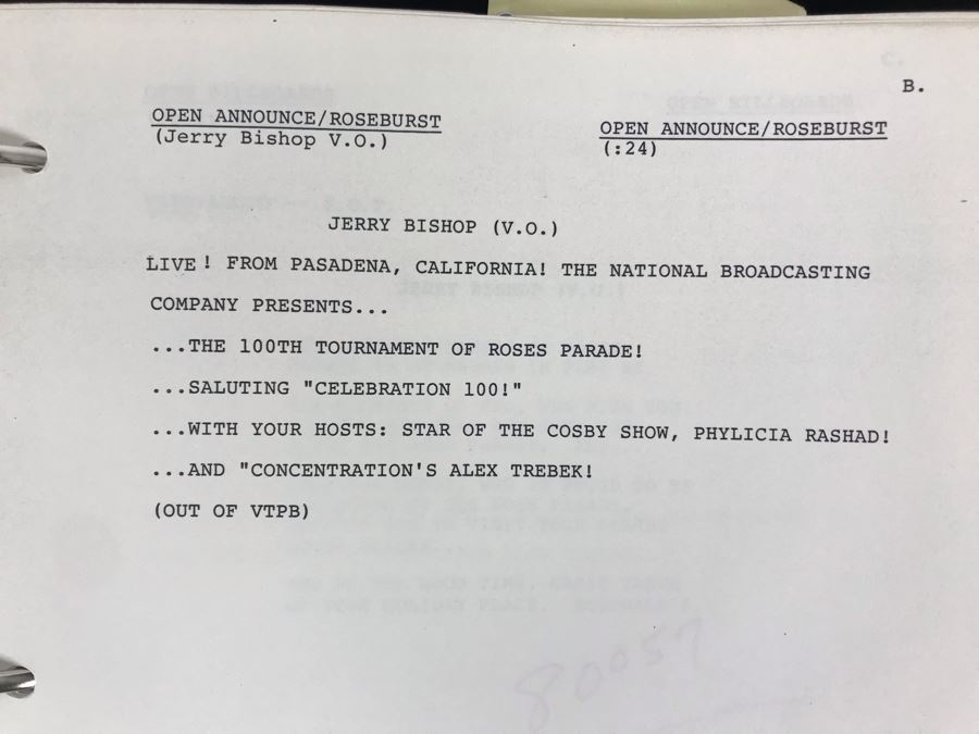 1989 NBC Tournament Of Roses Parade Binder With Script, Planning And Information Folder With Personalized Notes From Co-ordinating Producer And Official Souvenir Parade Program Hosted By Alex Trebek - See Photos For Small Sample [Photo 9]