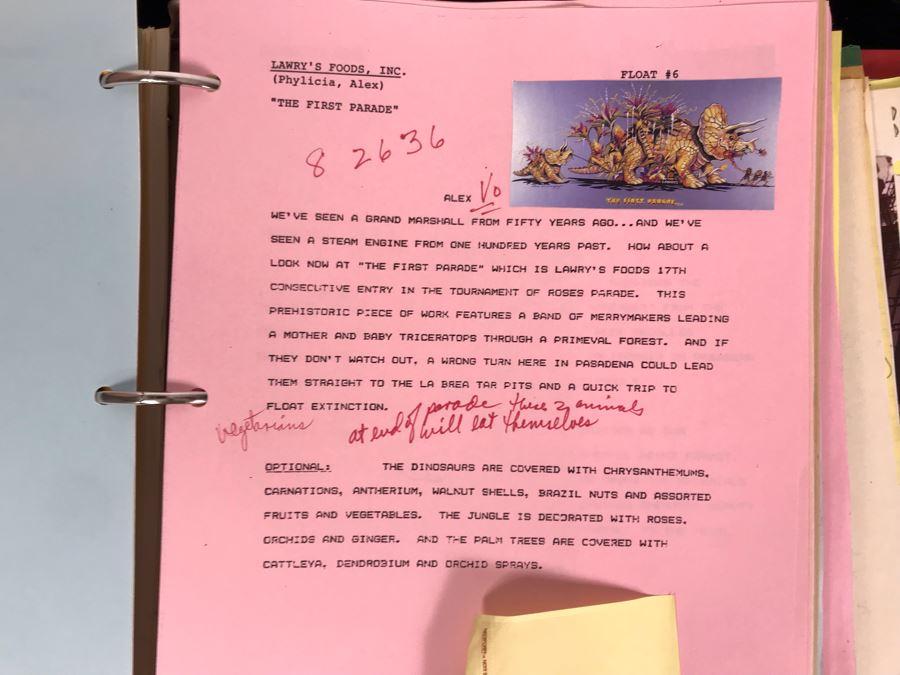 1989 NBC Tournament Of Roses Parade Binder With Script, Planning And Information Folder With Personalized Notes From Co-ordinating Producer And Official Souvenir Parade Program Hosted By Alex Trebek - See Photos For Small Sample [Photo 14]