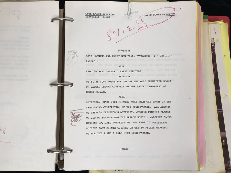 1989 NBC Tournament Of Roses Parade Binder With Script, Planning And Information Folder With Personalized Notes From Co-ordinating Producer And Official Souvenir Parade Program Hosted By Alex Trebek - See Photos For Small Sample [Photo 10]