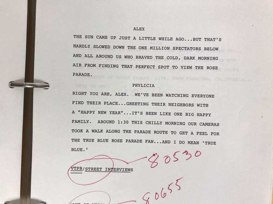 1989 NBC Tournament Of Roses Parade Binder With Script, Planning And Information Folder With Personalized Notes From Co-ordinating Producer And Official Souvenir Parade Program Hosted By Alex Trebek - See Photos For Small Sample [Photo 11]