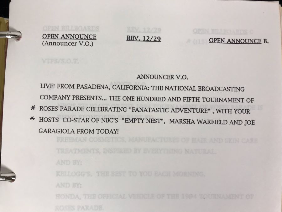 1994 NBC 105th Tournament Of Roses Parade Binder With Script, Planning And Information Folder With Personalized Notes And Official Souvenir Parade Program - See Photos For Small Sample [Photo 4]