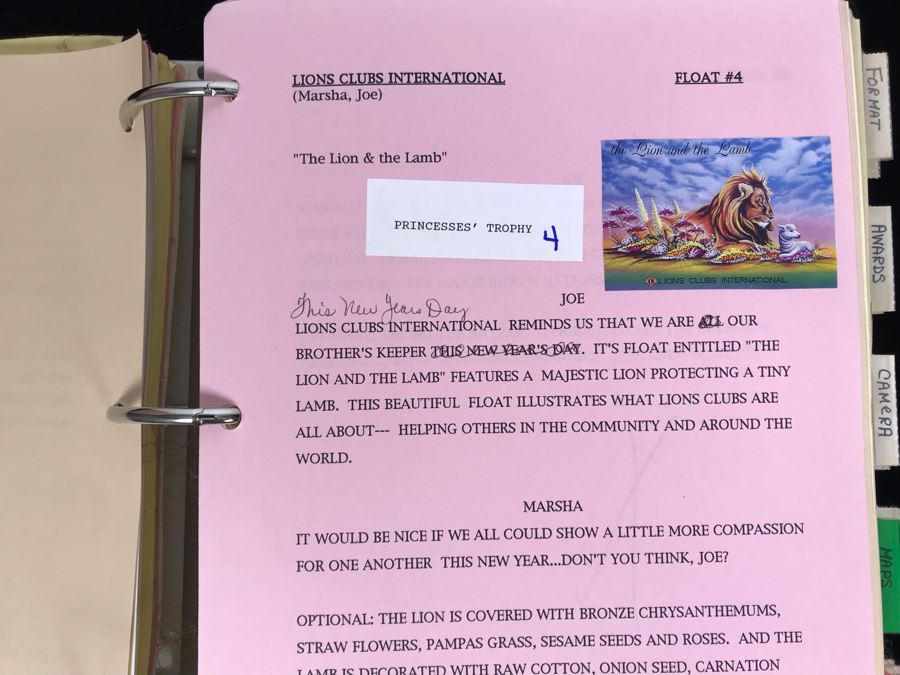 1994 NBC 105th Tournament Of Roses Parade Binder With Script, Planning And Information Folder With Personalized Notes And Official Souvenir Parade Program - See Photos For Small Sample [Photo 8]