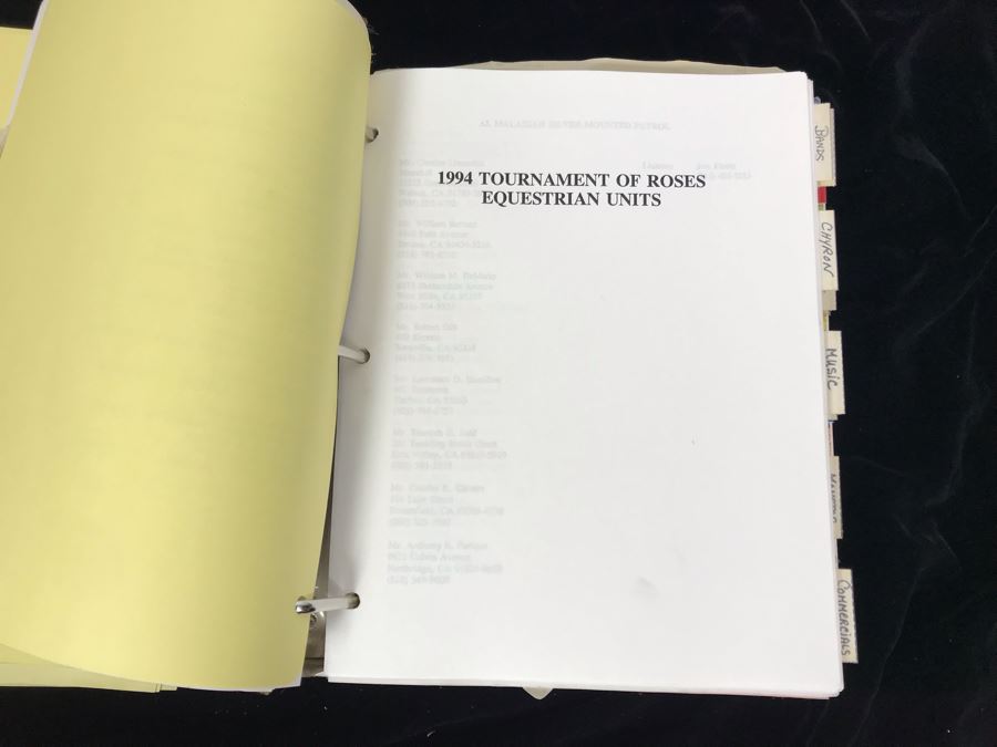 1994 NBC 105th Tournament Of Roses Parade Binder With Script, Planning And Information Folder With Personalized Notes And Official Souvenir Parade Program - See Photos For Small Sample [Photo 13]