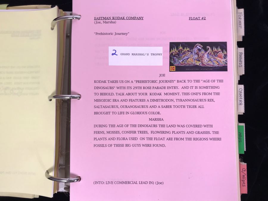 1994 NBC 105th Tournament Of Roses Parade Binder With Script, Planning And Information Folder With Personalized Notes And Official Souvenir Parade Program - See Photos For Small Sample [Photo 6]