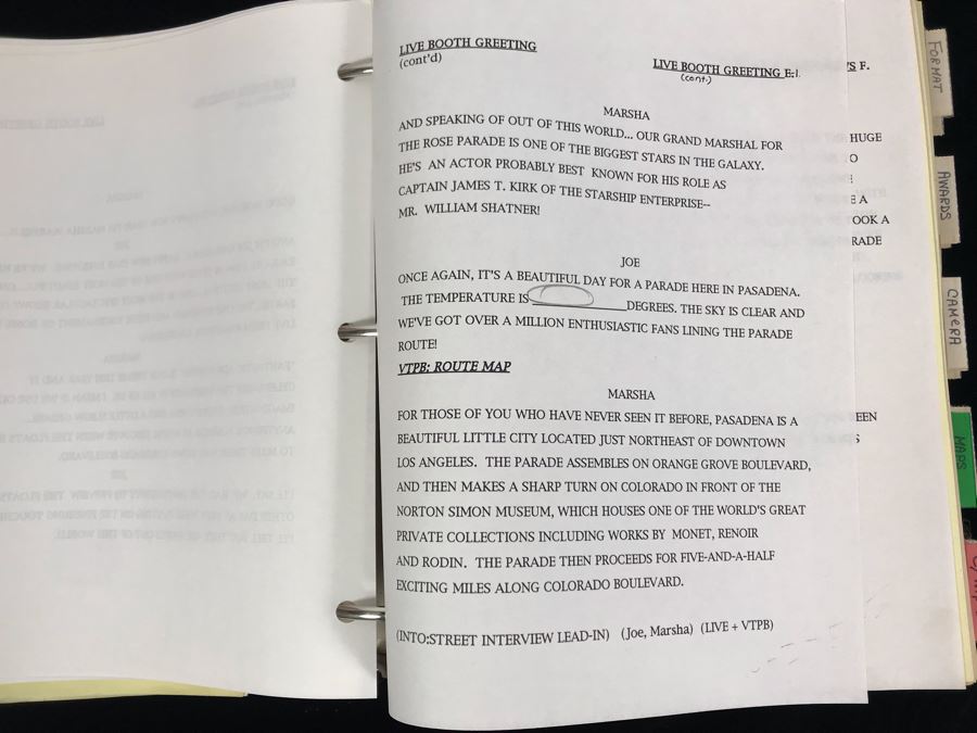 1994 NBC 105th Tournament Of Roses Parade Binder With Script, Planning And Information Folder With Personalized Notes And Official Souvenir Parade Program - See Photos For Small Sample [Photo 5]