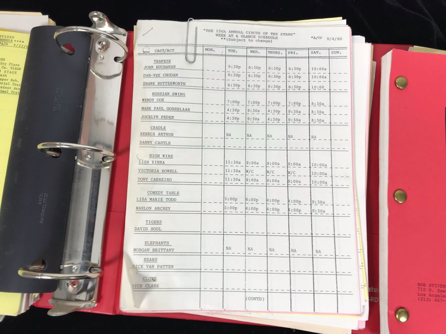 1990 'Circus Of The Stars XV' Binder With Script, Planning And Information Folder With Personalized Notes - See Photos For Small Sample [Photo 9]