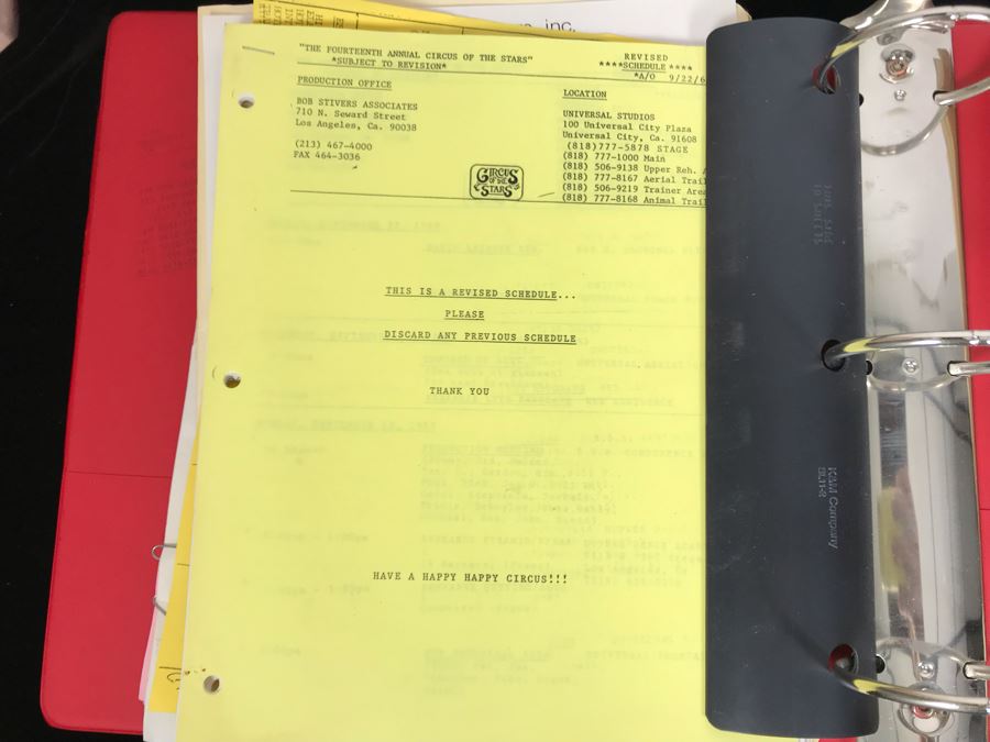 1990 'Circus Of The Stars XV' Binder With Script, Planning And Information Folder With Personalized Notes - See Photos For Small Sample [Photo 10]
