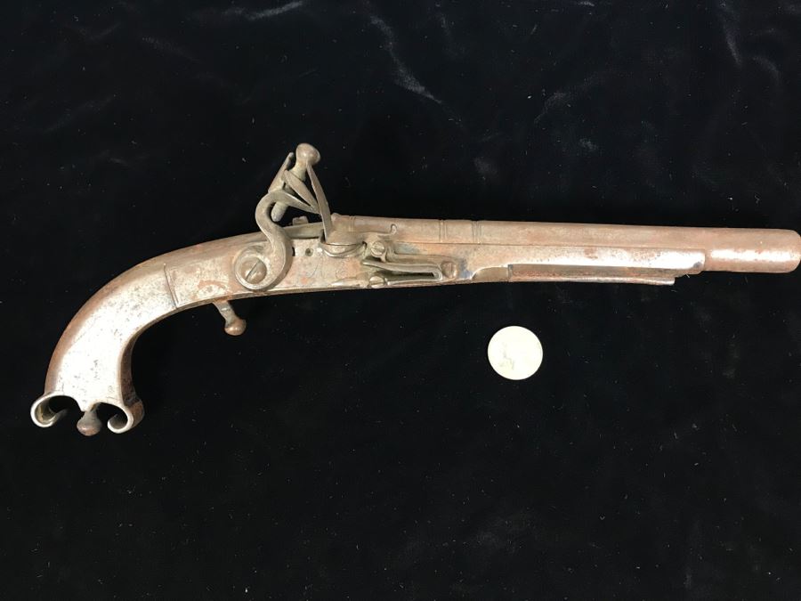 Antique Metal Flintlock Pistol Marked C:10 N:16 - 13'L [Photo 3]