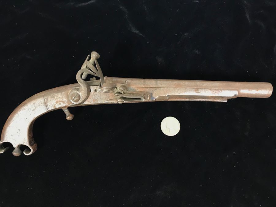 Antique Metal Flintlock Pistol Marked C:10 N:16 - 13'L [Photo 2]