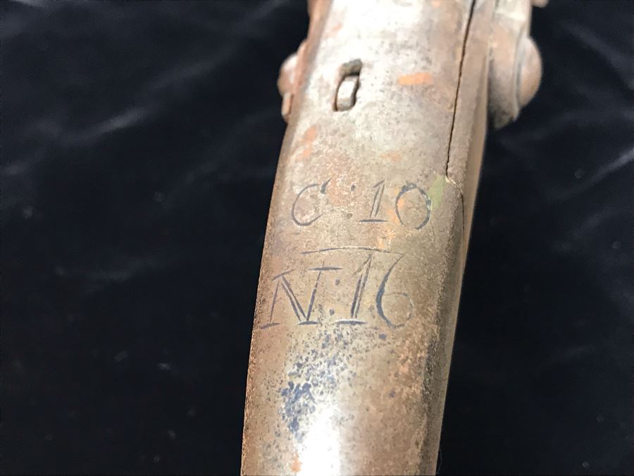 Antique Metal Flintlock Pistol Marked C:10 N:16 - 13'L [Photo 9]