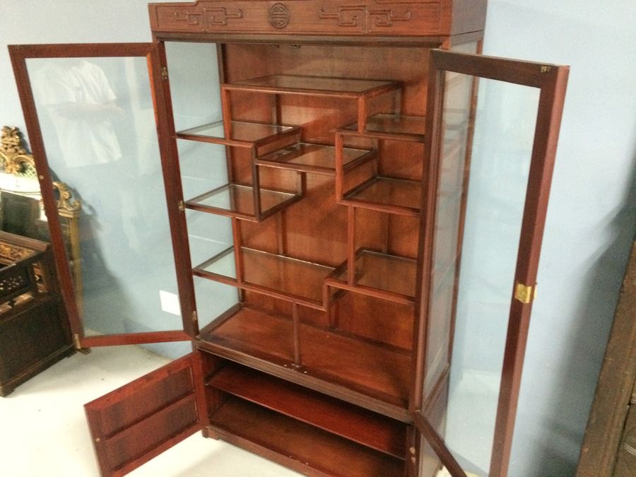 Vintage Chinese Rosewood Etagere Cabinet