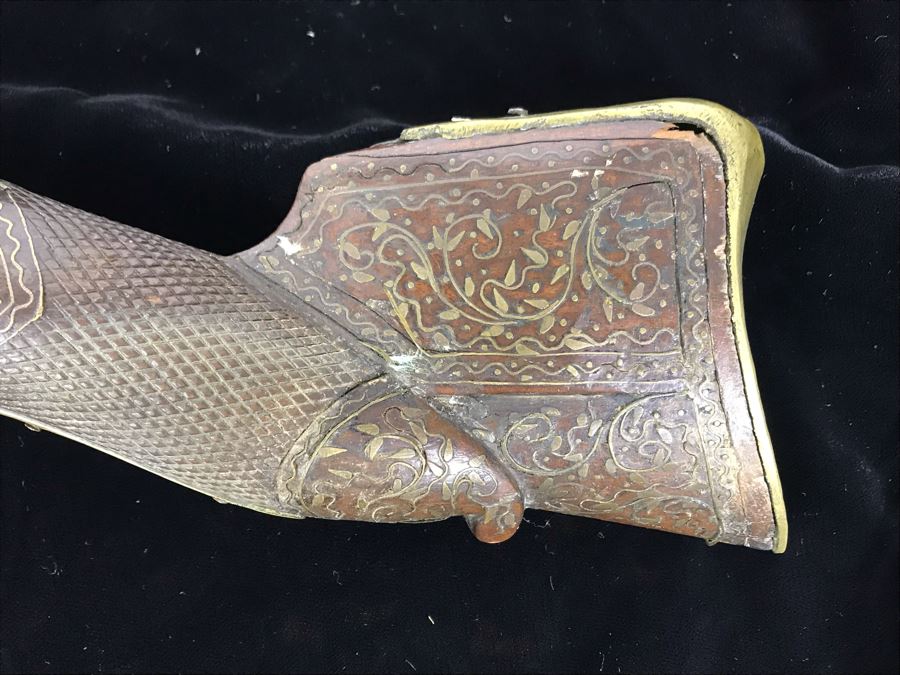 Antique Ornate Turkish Blunderbuss Gun With Detailed Brass Inlay Work 16'L [Photo 14]