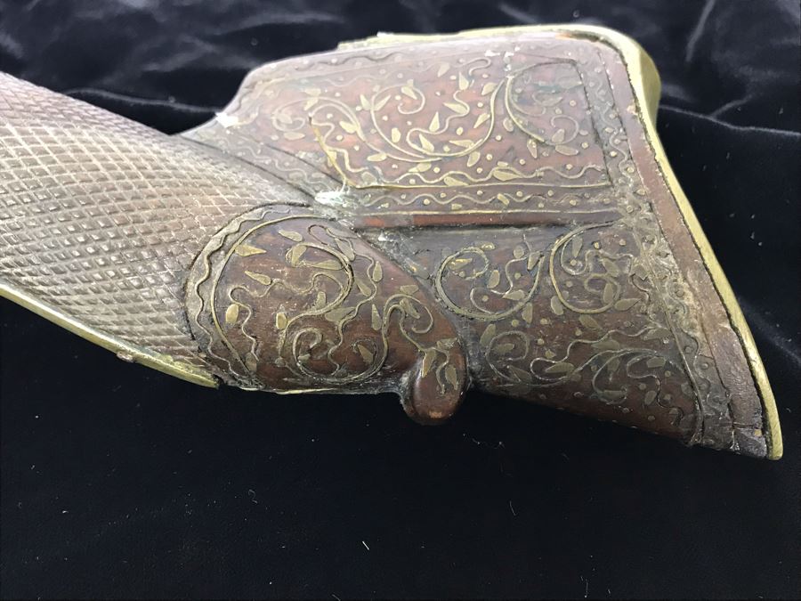 Antique Ornate Turkish Blunderbuss Gun With Detailed Brass Inlay Work 16'L [Photo 15]