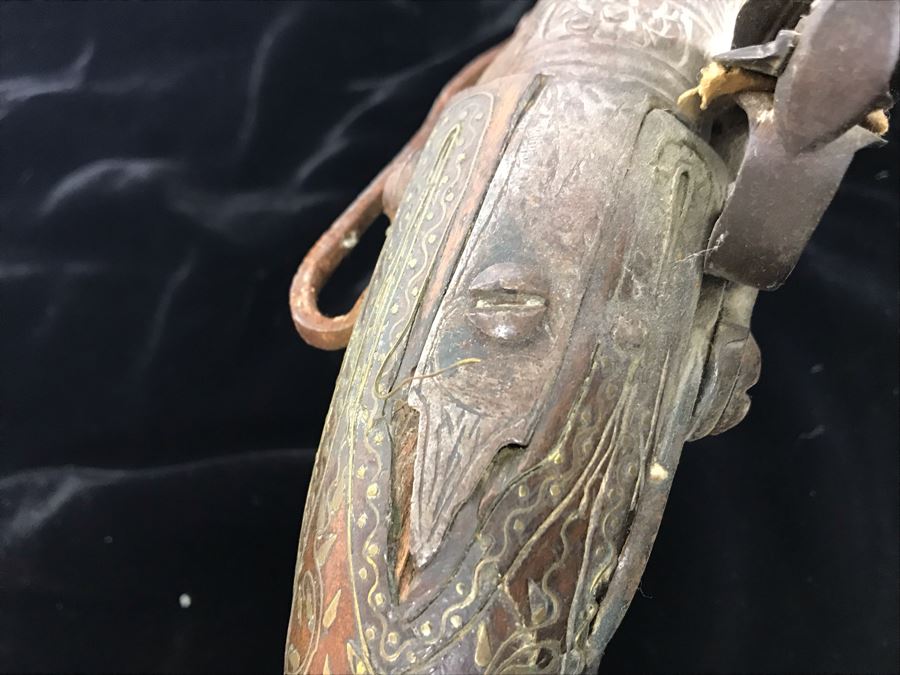 Antique Ornate Turkish Blunderbuss Gun With Detailed Brass Inlay Work 16'L [Photo 20]