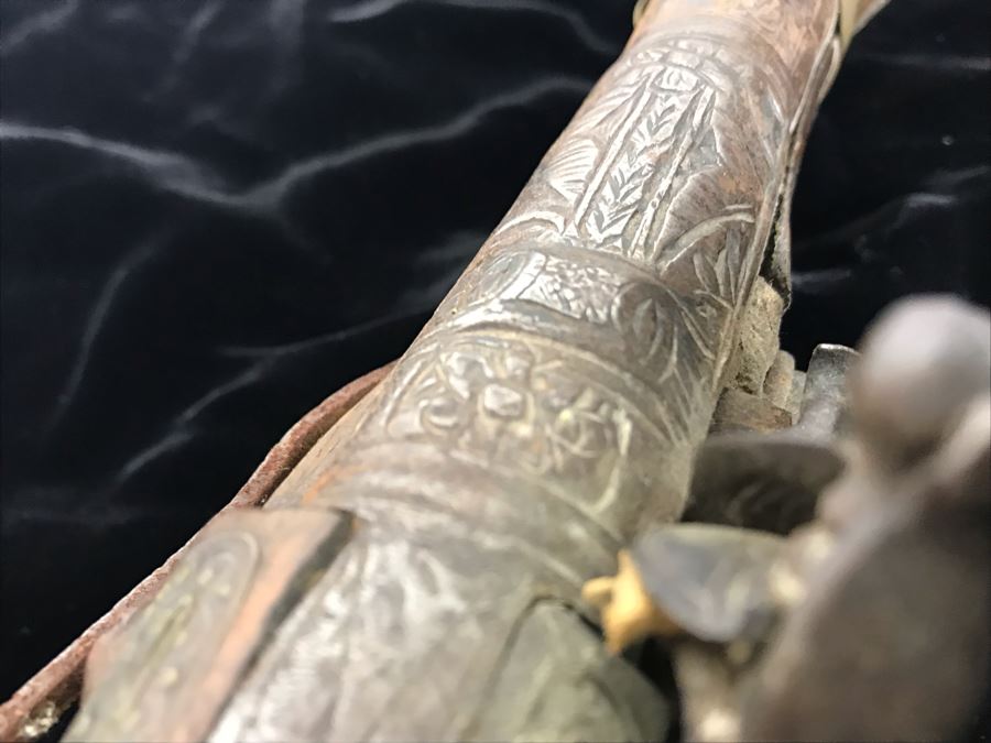 Antique Ornate Turkish Blunderbuss Gun With Detailed Brass Inlay Work 16'L [Photo 19]