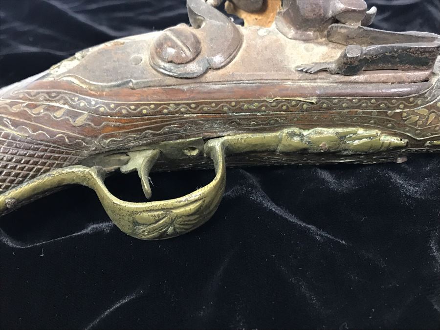 Antique Ornate Turkish Blunderbuss Gun With Detailed Brass Inlay Work 16'L [Photo 10]