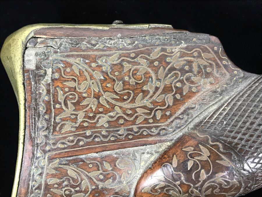 Antique Ornate Turkish Blunderbuss Gun With Detailed Brass Inlay Work 16'L [Photo 5]
