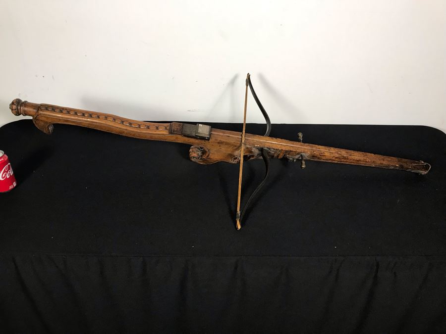 Antique Carved Wooden And Metal Crossbow 53L X 24W - See Photos