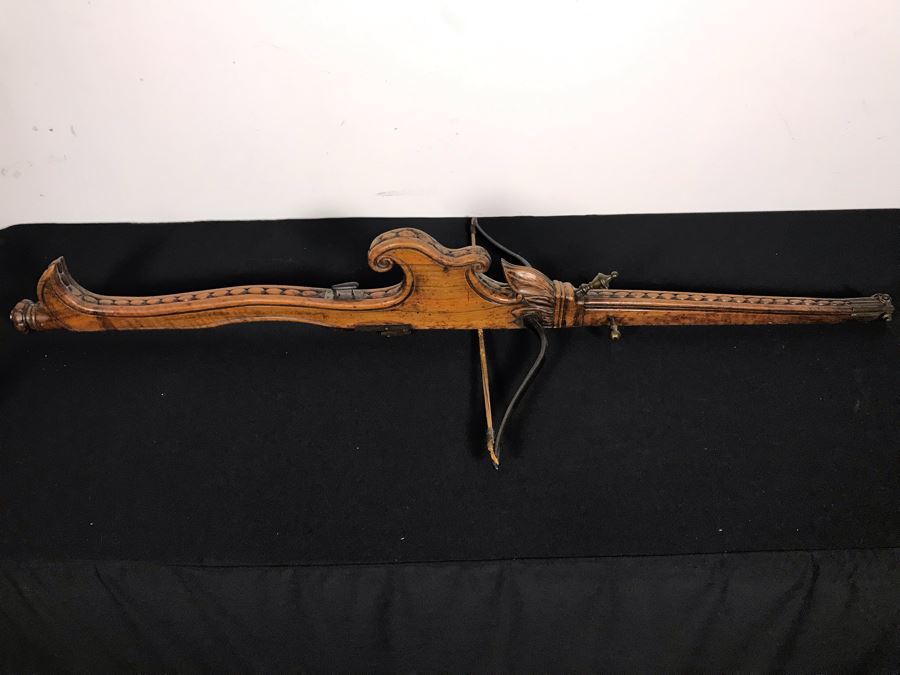 Antique Carved Wooden And Metal Crossbow 53L X 24W - See Photos [Photo 20]