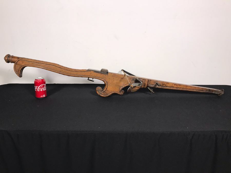 Antique Carved Wooden And Metal Crossbow 53L X 24W - See Photos [Photo 4]