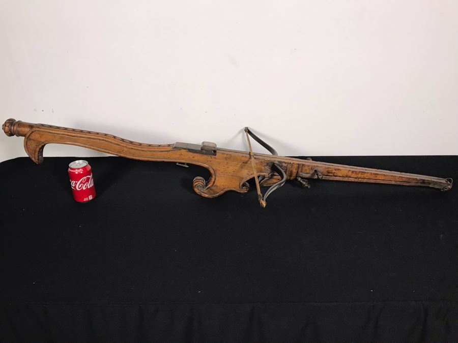 Antique Carved Wooden And Metal Crossbow 53L X 24W - See Photos