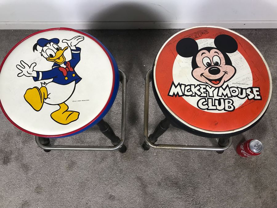 Mickey Mouse Club Bar Stool And Donald Duck Bar Stool By Gilbert & Ryan 13R X 17.5H (Mickey Mouse Stool Is Slighly Wobbly) [Photo 3]