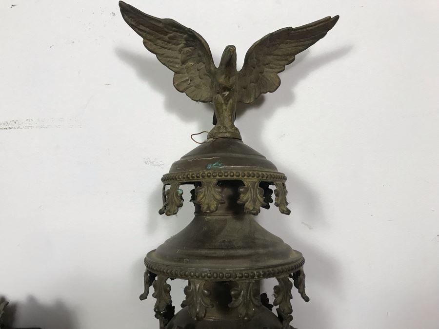 Pair Of Vintage Ornate Brass Wall Sconces Light Fixtures With Eagle Finials (One Finial Needs To Be Reattached) [Photo 4]