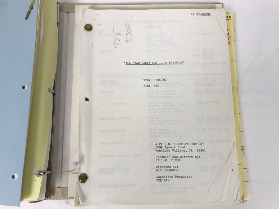 Original Script For NBC TV Special 'All-Star Party For Clint Eastwood' 1986 Plus Binder Filled With Planning, Information And Handwritten Notes - See Photos For Small Sample [Photo 16]