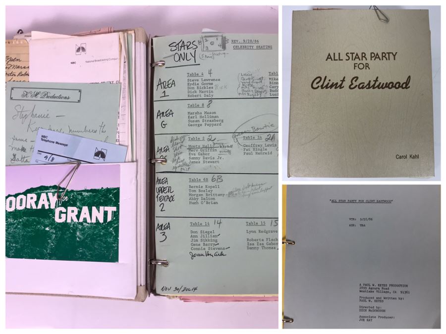 Original Script For NBC TV Special 'All-Star Party For Clint Eastwood' 1986 Plus Binder Filled With Planning, Information And Handwritten Notes - See Photos For Small Sample