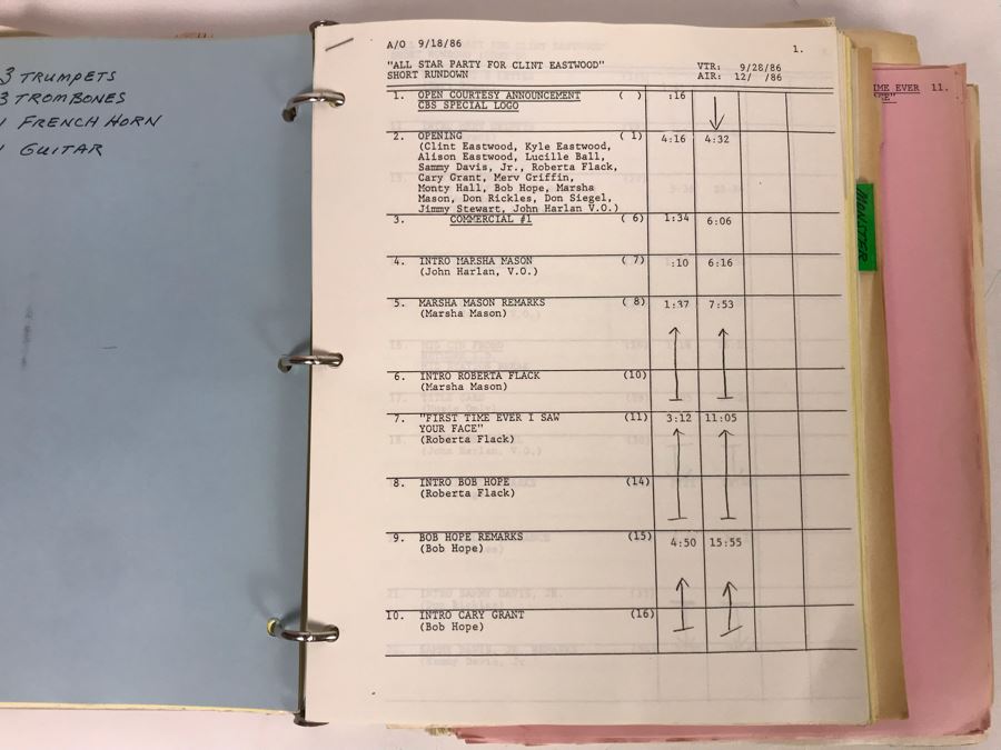 Original Script For NBC TV Special 'All-Star Party For Clint Eastwood' 1986 Plus Binder Filled With Planning, Information And Handwritten Notes - See Photos For Small Sample [Photo 7]