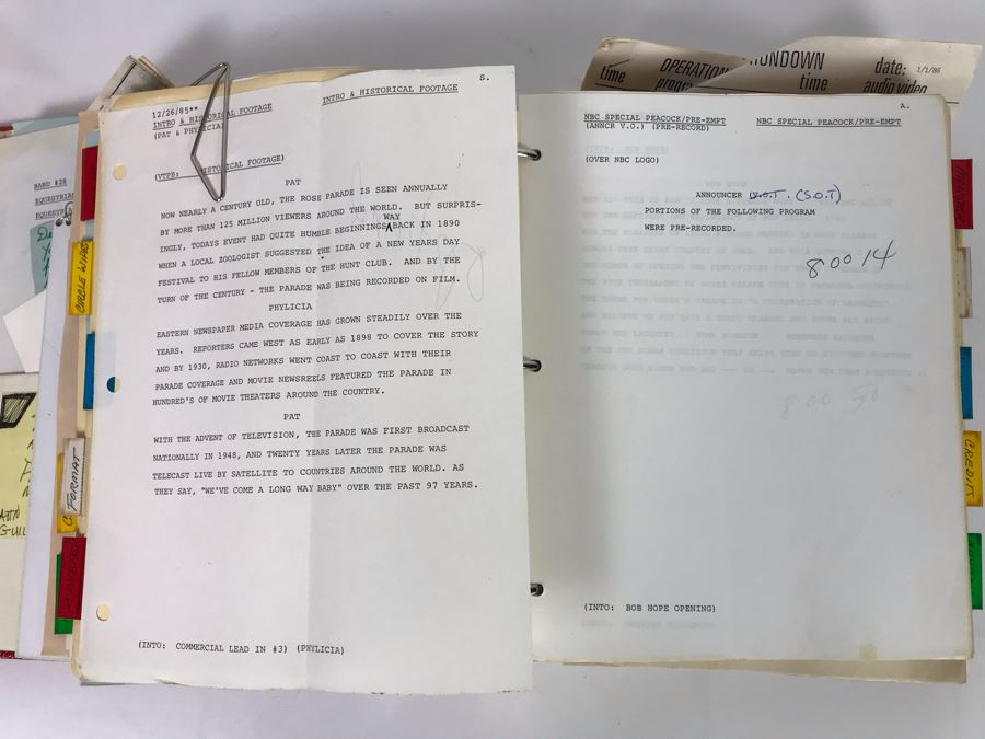 Original Script For NBC TVs 1986 Tournament Of Roses Parade A Celebration Of Laughter Filled With Planning, Information, Handwritten Notes And Official Program - See Photos For Small Sample [Photo 9]