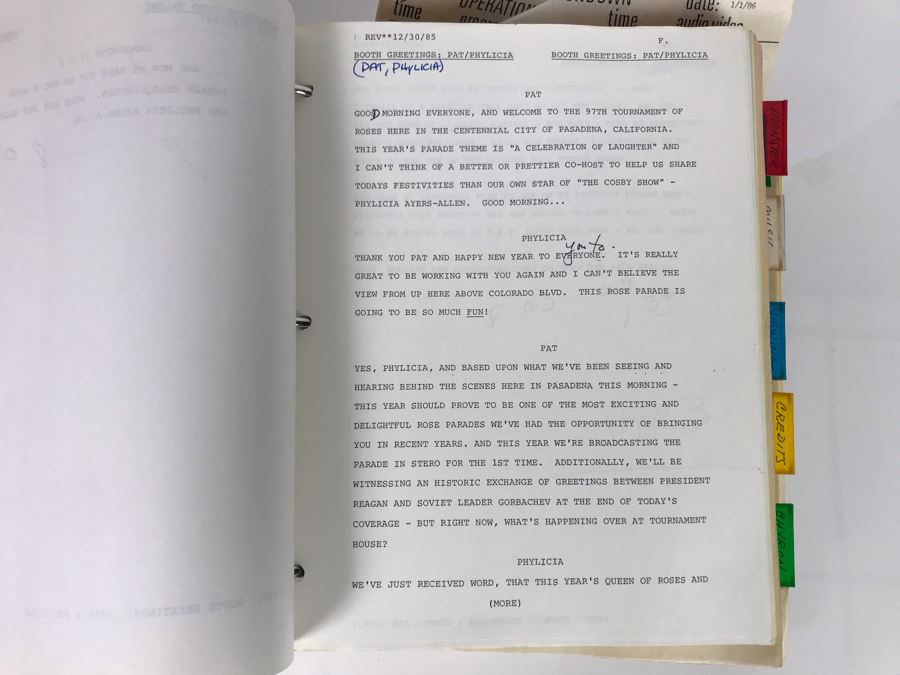 Original Script For NBC TVs 1986 Tournament Of Roses Parade A Celebration Of Laughter Filled With Planning, Information, Handwritten Notes And Official Program - See Photos For Small Sample [Photo 11]