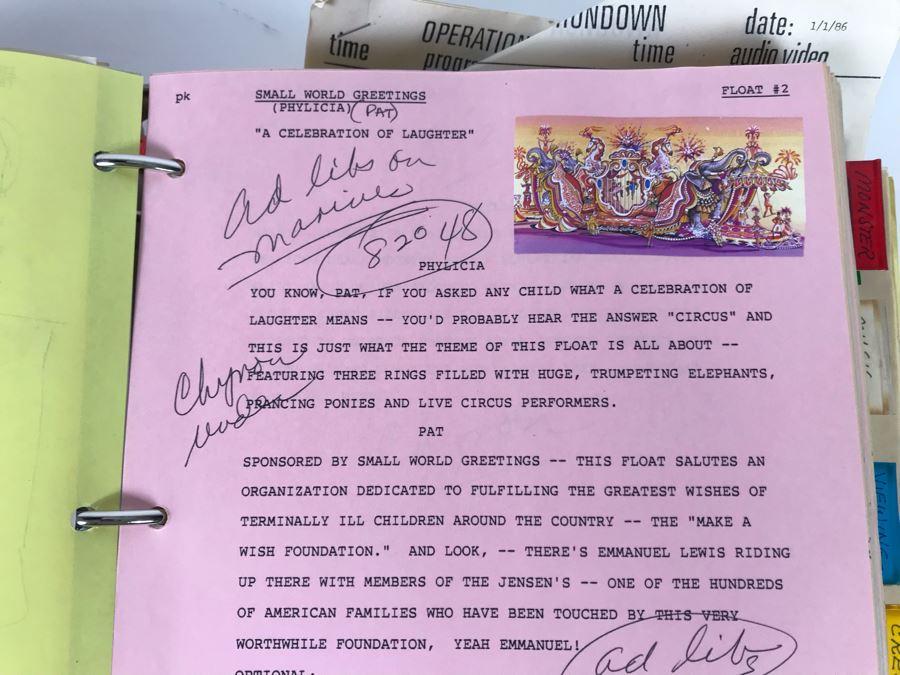 Original Script For NBC TVs 1986 Tournament Of Roses Parade A Celebration Of Laughter Filled With Planning, Information, Handwritten Notes And Official Program - See Photos For Small Sample [Photo 15]