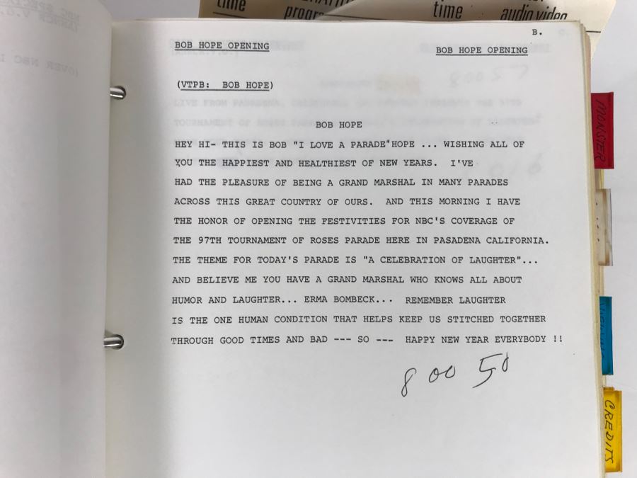 Original Script For NBC TVs 1986 Tournament Of Roses Parade A Celebration Of Laughter Filled With Planning, Information, Handwritten Notes And Official Program - See Photos For Small Sample [Photo 10]
