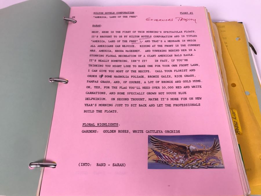 Original Script For NBC TVs 1983 Tournament Of Roses Parade Filled With Planning, Information, Handwritten Notes And Official Program - See Photos For Small Sample [Photo 8]