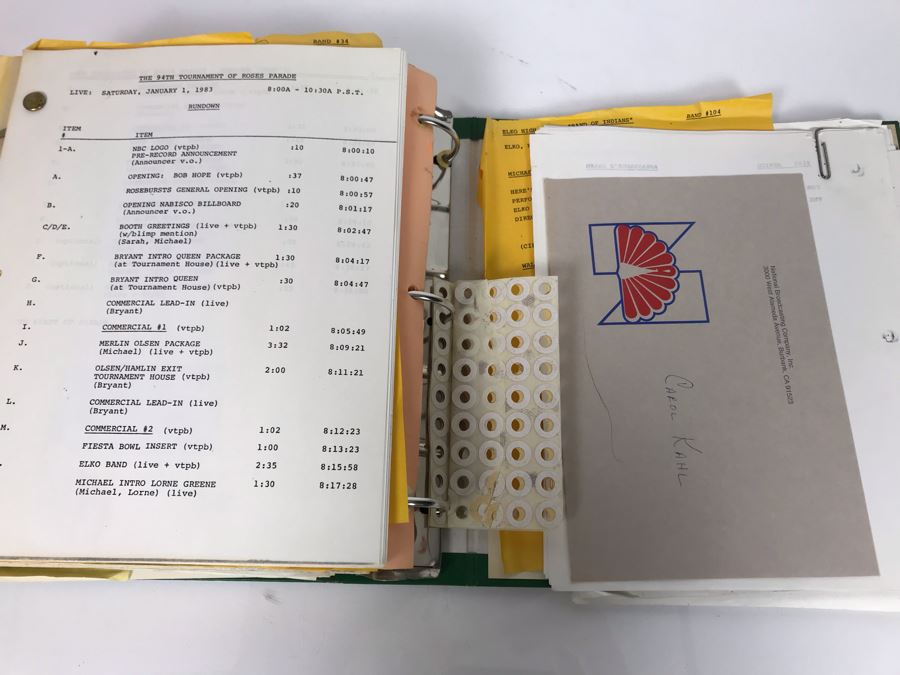Original Script For NBC TVs 1983 Tournament Of Roses Parade Filled With Planning, Information, Handwritten Notes And Official Program - See Photos For Small Sample [Photo 10]