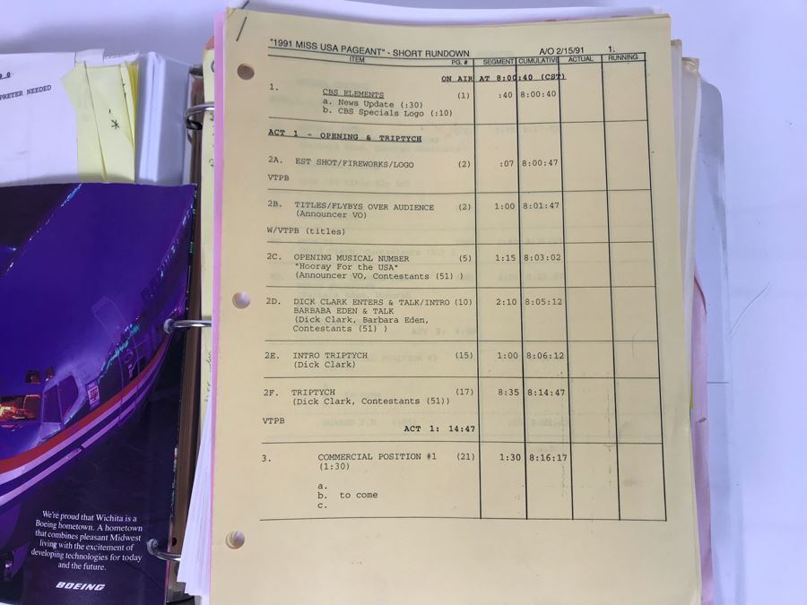 Original Script For NBC TVs 1991 MISS U.S.A. Pageant Wichita, Kansas Filled With Planning, Information, Handwritten Notes Kelli McCarty Winner - See Photos For Small Sample [Photo 4]