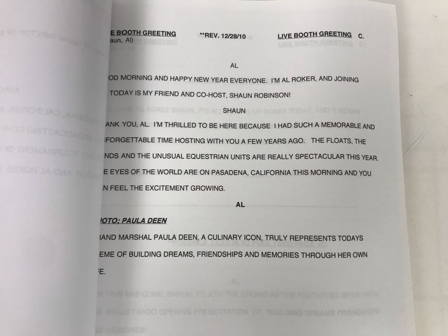 Original Script For NBC TVs 2011 Pasadena Tournament Of Roses 122nd Rose Parade [Photo 4]