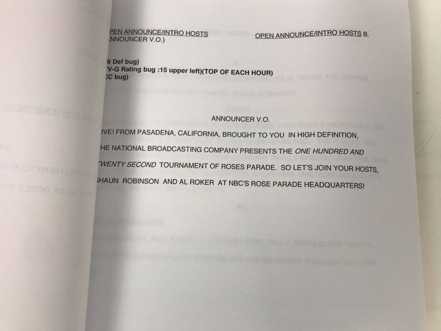 Original Script For NBC TVs 2011 Pasadena Tournament Of Roses 122nd Rose Parade [Photo 3]
