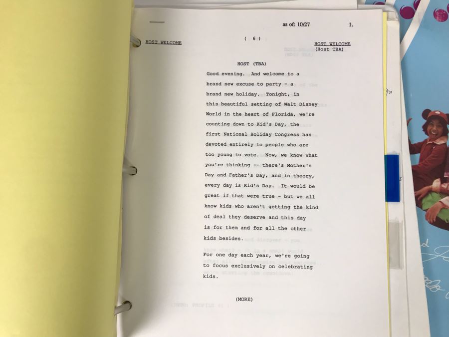 Original Script For NBC TVs Disney's Countdown To Kid's Day NBC TV Special 11/21/93 Filled With Planning, Information And Handwritten Notes PLUS (4) Disneyland Mickey Mouse Club 'Kids Days' Posters - See Photos For Small Sample [Photo 11]