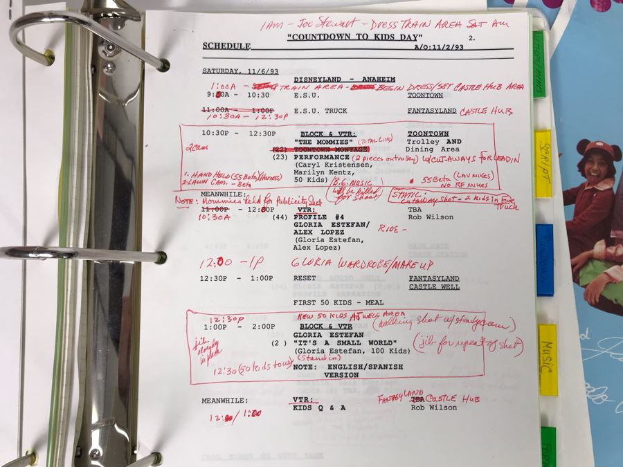 Original Script For NBC TVs Disney's Countdown To Kid's Day NBC TV Special 11/21/93 Filled With Planning, Information And Handwritten Notes PLUS (4) Disneyland Mickey Mouse Club 'Kids Days' Posters - See Photos For Small Sample [Photo 10]