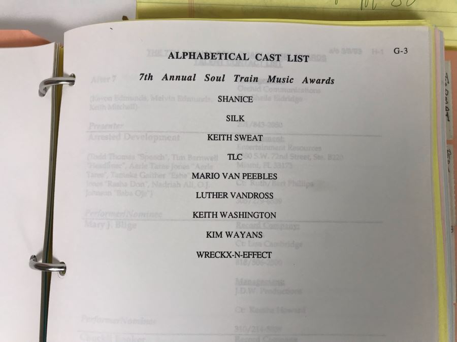 Original Script For The 7th Annual Soul Train Music Awards 1993 Filled With Planning, Information, Handwritten Notes - See Photos For Small Sample And Michael Jackson Speech From Script [Photo 4]