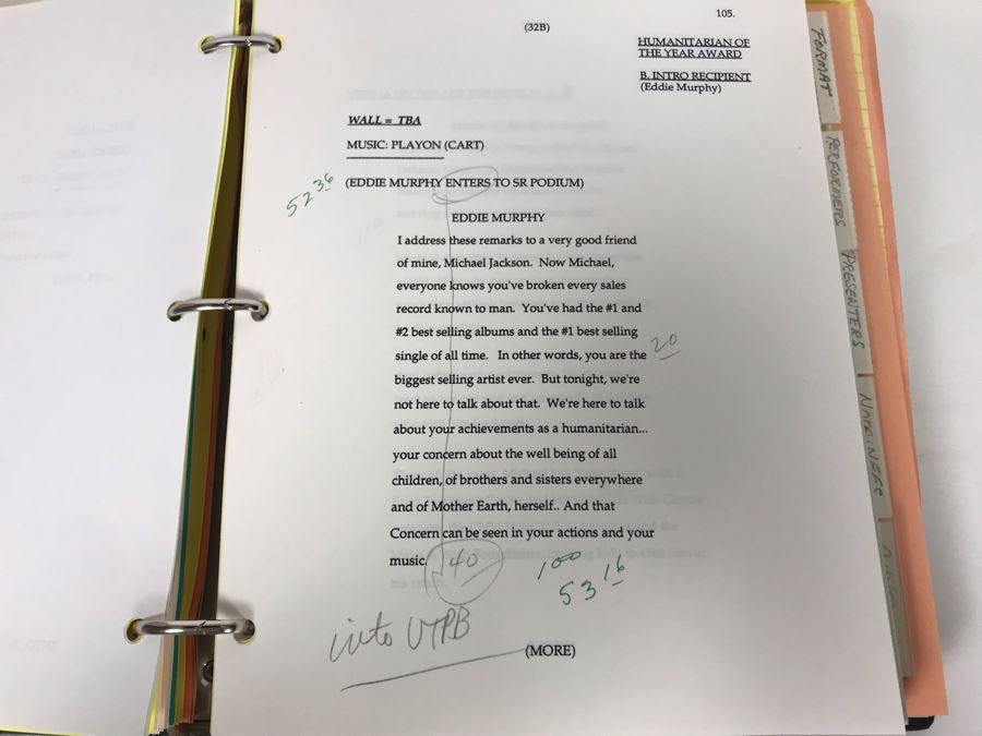 Original Script For The 7th Annual Soul Train Music Awards 1993 Filled With Planning, Information, Handwritten Notes - See Photos For Small Sample And Michael Jackson Speech From Script [Photo 13]