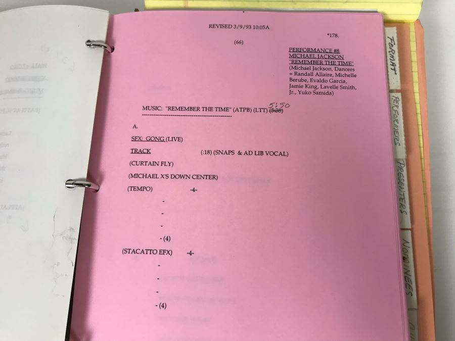 Original Script For The 7th Annual Soul Train Music Awards 1993 Filled With Planning, Information, Handwritten Notes - See Photos For Small Sample And Michael Jackson Speech From Script [Photo 19]