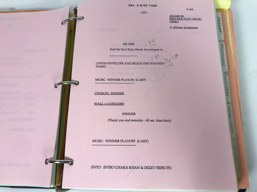 Original Script For The 7th Annual Soul Train Music Awards 1993 Filled With Planning, Information, Handwritten Notes - See Photos For Small Sample And Michael Jackson Speech From Script [Photo 12]