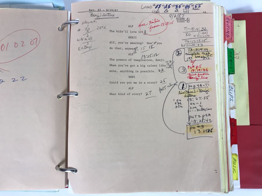 Original Script For The NBC Television Program 'Alf Loves A Mystery' 1987 Filled With Planning, Information And Handwritten Notes - See Photos For Small Sample [Photo 8]