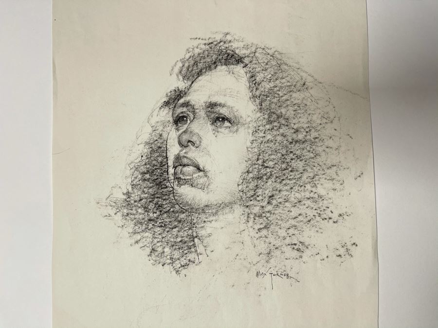 Max Turner Signed Original Face Portrait Drawing On Paper (Handwritten Quote On Back: 'Exaggerate The Essential, Leave The Obvious Vague. - Van Gogh') 11 X 14 [Photo 2]